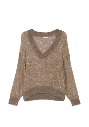 Brunello Cucinelli sequin V-neck sweater - Brown