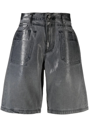 44 LABEL GROUP metallic-finish denim shorts - Grey