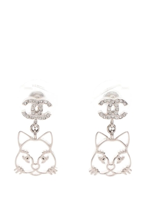 CHANEL Pre-Owned 2016 CC Stainless Steel Rhinestone Choupette Cutout Drop Earrings costume earrings - Silver