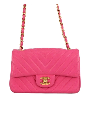 CHANEL Pre-Owned 2015-2016 Mini Rectangular Classic Chevron Lambskin Single Flap crossbody bag - Pink