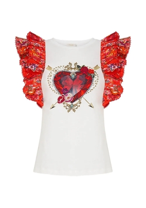 Camilla frill-sleeve T-shirt - White