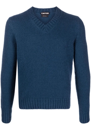 TOM FORD ribbed-knit V-neck jumper - Blue