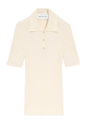 AMI Paris ribbed short-sleeves polo top - Neutrals