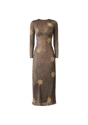 Leslie Amon long-sleeved star-motif midi dress - Brown