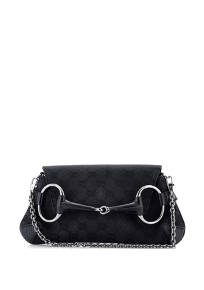 Gucci Pre-Owned Horsebit Chain GG Canvas with Leather Medium clutch bag - Black