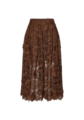ROTATE BIRGER CHRISTENSEN floral lace midi skirt - Brown