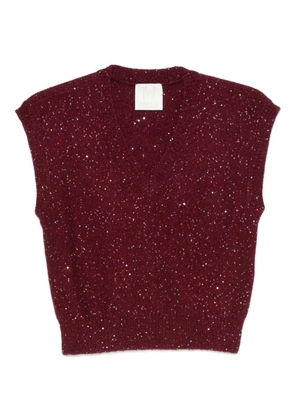 Marella glitter-embellished v-neck knitted top - Red