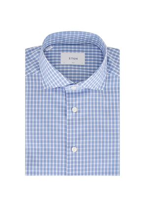 Eton check-pattern button-down cotton shirt - Blue
