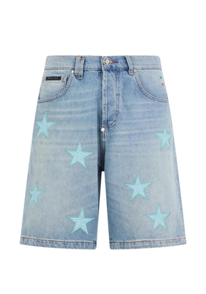 Philipp Plein star-patch denim shorts - Blue