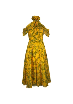 Carolina Herrera collar-detail floral-print silk midi dress - Yellow