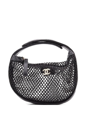 CHANEL Pre-Owned CC Pouch Bag Mesh with Quilted Leather hobo bag - Black