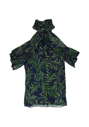 Carolina Herrera leaf-print tie-neck blouse - Blue
