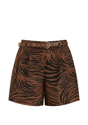 Max Mara belted zebra-print cotton shorts - Brown