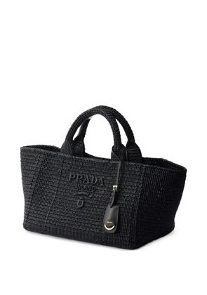 Prada large crochet tote bag with leather details - Black