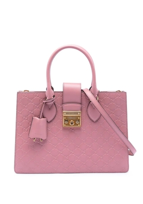 Gucci Pre-Owned 2016-2026 Medium Guccissima Padlock Double Top Handle Bag satchel - Pink