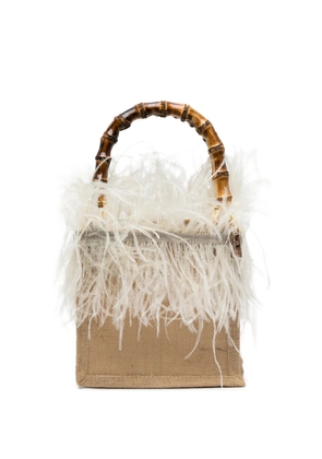 la milanesa small Violetta feather bamboo-handle tote bag - Neutrals