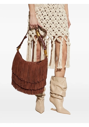 Balmain Ébène fringed leather shoulder bag - Brown