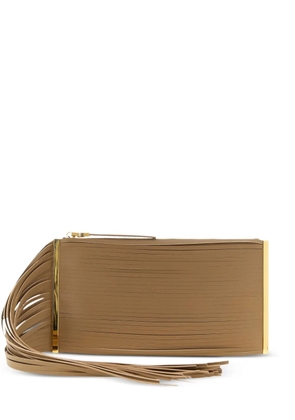 Elisabetta Franchi fringed leather clutch bag - Neutrals