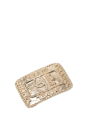 CHANEL Pre-Owned 2021 CC Gold Plated Crystal Logo Crown Plate Brooch costume brooch