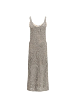 Brunello Cucinelli Dazzling Water Lillies linen maxi dress - Grey