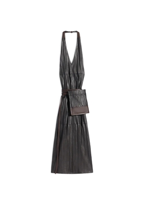 LEMAIRE pleated leather apron dress - Brown