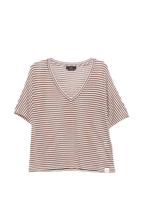 Peuterey Ester striped V-neck T-shirt - Brown