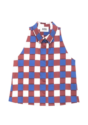 ALPHA STUDIO checked collar top - Red