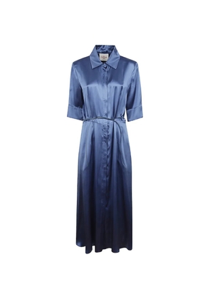 CRIDA collared belted midi dress - Blue