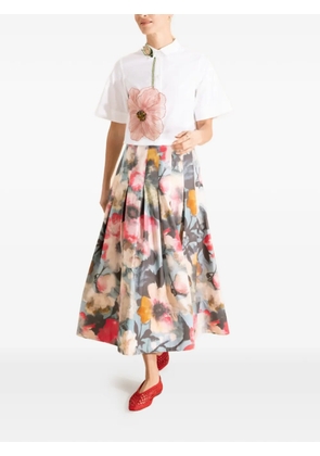 Lela Rose peony embroidered crop shirt - White