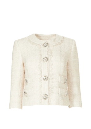 Costarellos Macie crystal-button cropped jacket - Neutrals
