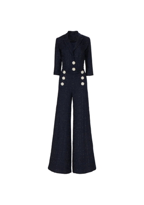 Costarellos Emilia crystal-button tweed jumpsuit - Blue