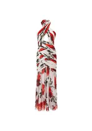 Carolina Herrera rose-print chiffon midi dress - Neutrals