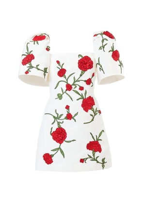 Carolina Herrera carnation-embroidered bell-sleeve mini dress - White