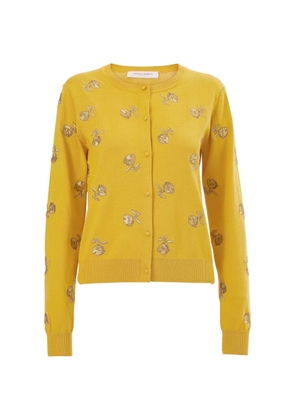 Carolina Herrera carnation-embroidered cardigan - Yellow