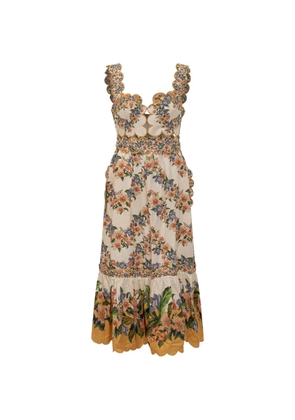 FARM Rio Sand Hilo floral scalloped midi dress - Neutrals