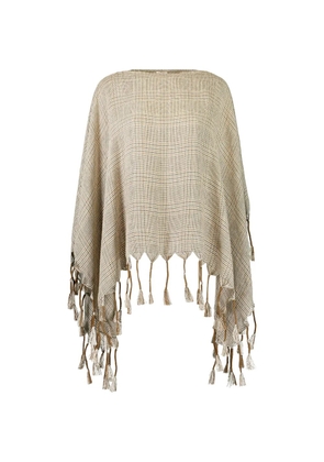 Brunello Cucinelli Prince of Wales fringed poncho - Neutrals