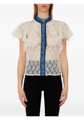 LIU JO ruffled lace short-sleeves blouse - Neutrals