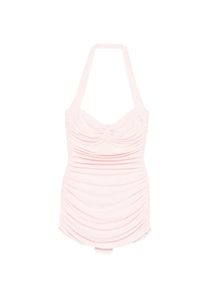 Norma Kamali Bill Mio halterneck ruched swimsuit - Pink