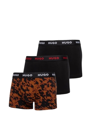 HUGO logo-waistband patterned trunks (set of three) - Black