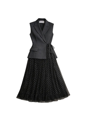 Self-Portrait button scalloped midi dress - Grey