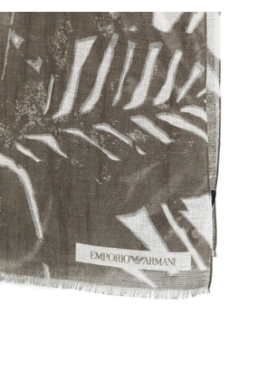 Emporio Armani leafy-print scarf - Grey