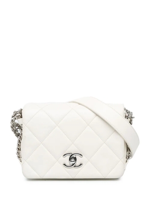 CHANEL Pre-Owned 2021-2023 Mini Quilted Lambskin Chain Rows Flap crossbody bag - White