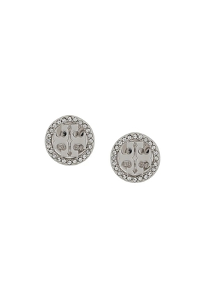 Tory Burch crystal-logo stud earrings - Silver