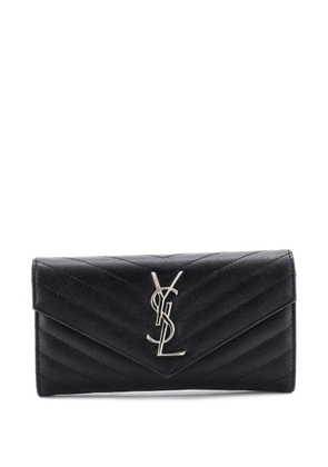 Saint Laurent Pre-Owned Classic Monogram Flap Wallet Matelasse Chevron Leather Large small wallets - Black