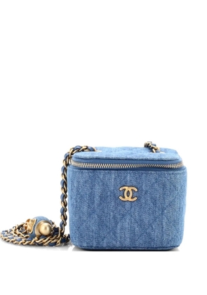 CHANEL Pre-Owned Pearl Crush Vanity Case with Chain Quilted Denim Mini clutch bag - Blue