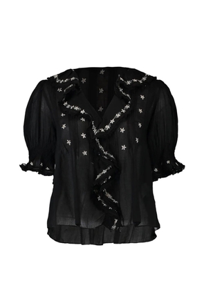 DÔEN Hettie floral-embroidered ruffled blouse - Black