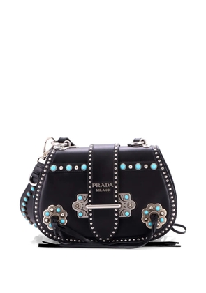 Prada Pre-Owned Folk Saddle Embellished Leather with Fringe Medium shoulder bag - Black