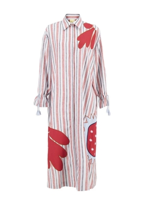 PAULA Almandine loral-appliqué striped shirt dress - Red