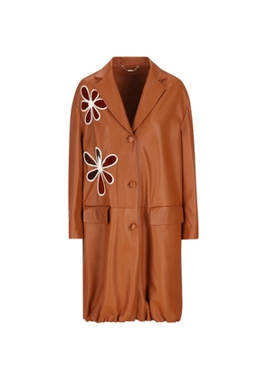 FENDI flower appliqué coat - Brown