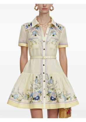 Self-Portrait floral-print belted shirt dress - Yellow